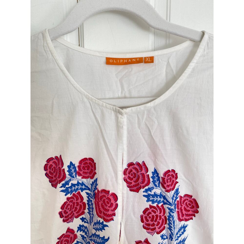 OLIPHANT Tuckernuck Pink Blue Block Print Grandiflora Puff Sleeve Maxi Dress XL - Picture 9 of 11